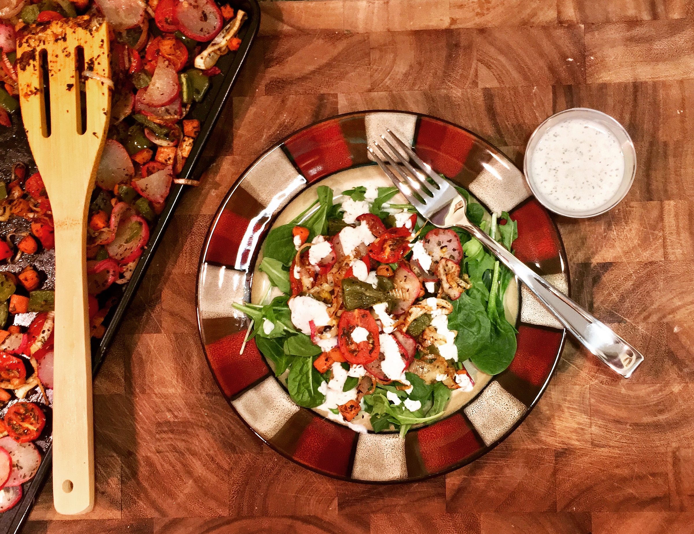 Roasted Vegetable Salad with Creamy Leek and Dill Dressing