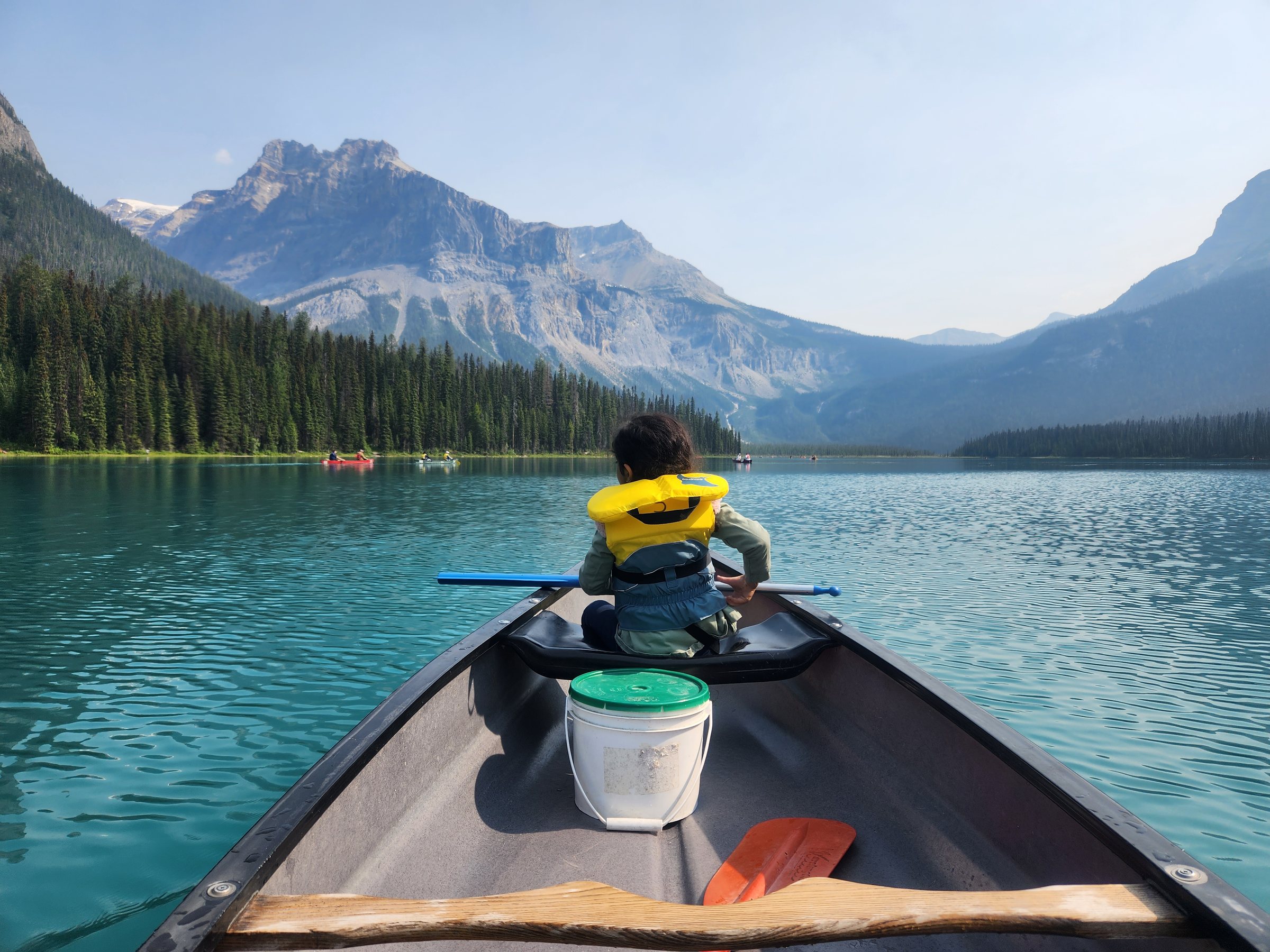 Emerald Lake canoeing with kids, Yoho Alberta