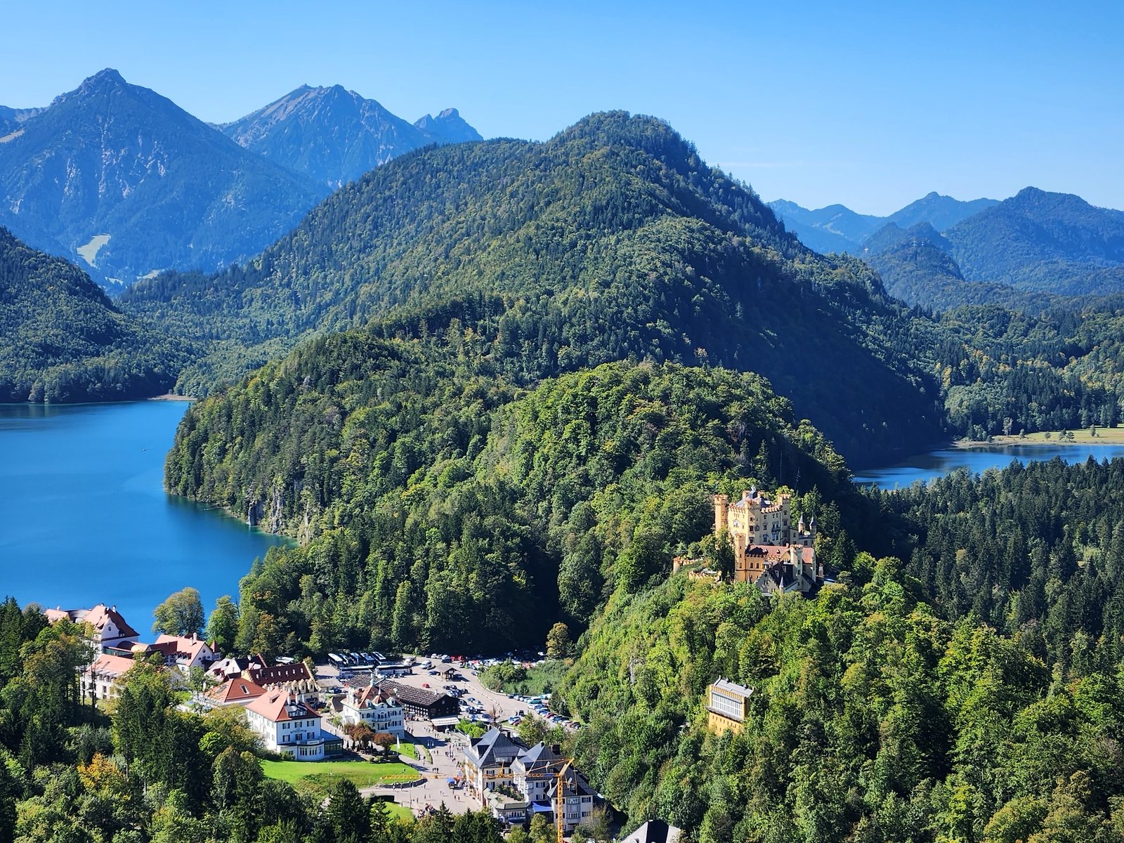 A view of Hohenschuangau Palace from Neuschwanstein